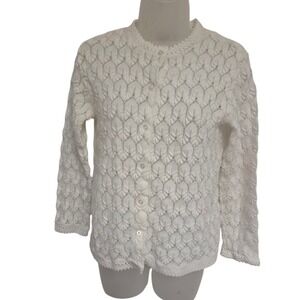 Vintage 1950s 1960s White Open Knit Cardigan Women's Pearl Button Cottagecore